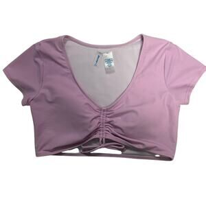 Decree Womens Pink Ruched Crop Top Swim Top Size XL